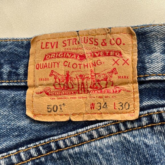 LEVI'S Jeans 501 Vintage Denim Blue Medium Wash Faded 90s Y2K Button Fly 34x30 - Picture 9 of 15
